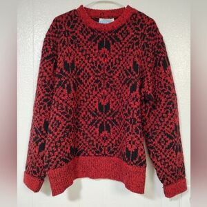 Vintage Environmental Clothing Co Made In The USA Mens Red Black Knit Sweater